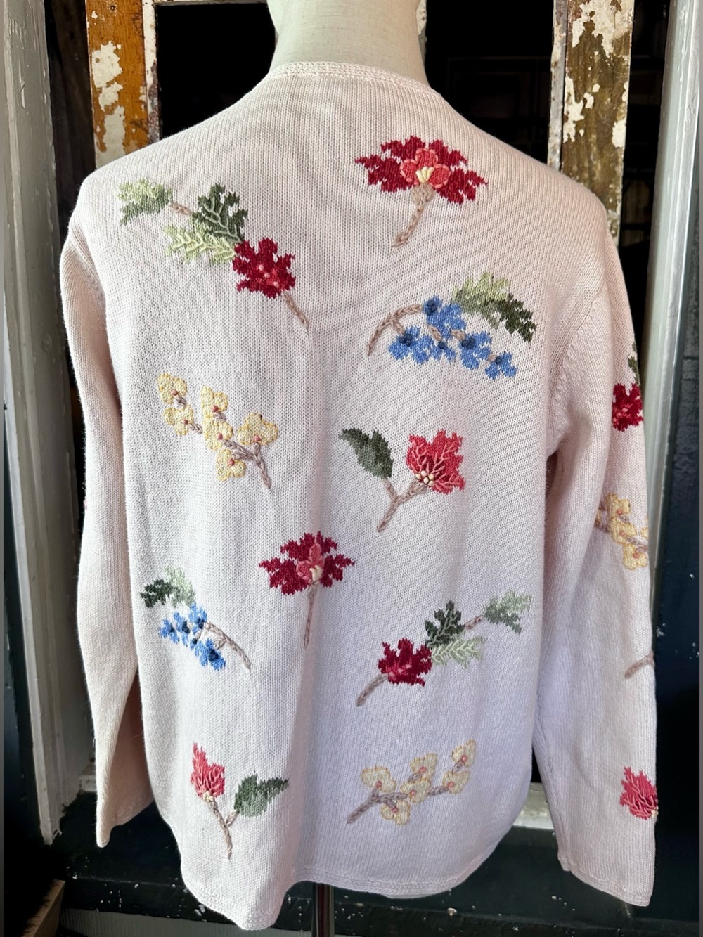 Talbots Petite Floral Embroidered Ramie Cotton Cardigan Cottagecore Boho Small - Picture 5 of 10